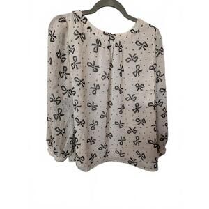 Talbots Petite XL Bow Print Long Sleeve Blouse Tie Back Top